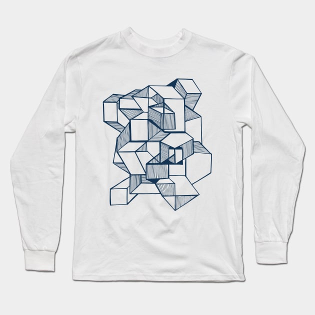 Geometric lineart futuristic city blue Long Sleeve T-Shirt by carolsalazar